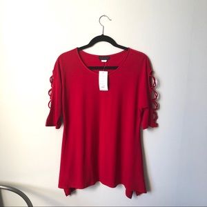 SEA & ANCHOR Red Lattice Sleeve Flowy Top
